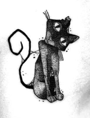 Halloween Flash Tattoo Ideas, Cat Shadow Tattoo, Beetle Juice Tattoo Ideas, Dark Cat Drawing, Small Movie Tattoos, Coraline Tattoo Black And White, Beetle Juice Drawing, Goth Drawings Sketch, Grunge Tattoos Dark