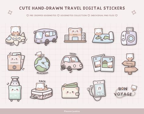 Cute Digital Stickers, Kawaii Travel, Planner Online, Online Planner, State Symbols, Goodnotes Stickers, Digital Planner Stickers, Stickers Kawaii, Stickers Cute