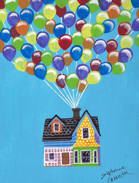 Up Up and Away by https://www.deviantart.com/stephaniecassataart on @DeviantArt Up Movie Painting Ideas, Up Acrylic Painting Disney, Up Painting Disney Easy, Movie Up Painting, Up House Painting Disney, 1 Year Anniversary Painting Ideas, Disney Up House Drawing, Up Drawings Pixar House, Up Painting Disney