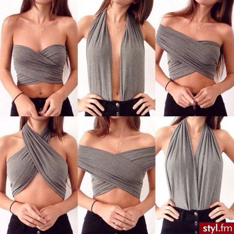 Diy Crop Top, Diy Tops, Diy Vetement, Diy Scarf, Scarf Shirt, Scarf Top, Fashion Hacks Clothes, Refashion Clothes, Clothing Hacks