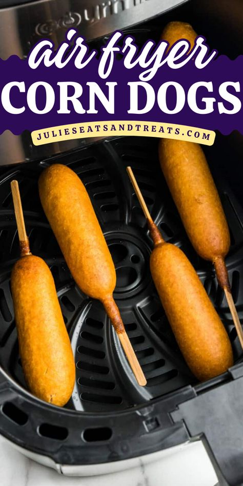 Out of Gameday menu ideas? These Air Fryer Corn Dogs are hot, juicy, and perfectly crispy! These homemade corn dogs make great football appetizers or an easy Superbowl recipe! Save this pin. Crunchy Cornbread, Corn Dogs In Air Fryer, Air Fryer Corn Dogs, Fair Treats, Cooked Corn, Air Fryer Corn, Air Fryer Recipes Dessert, Small Air Fryer, New Air Fryer Recipes