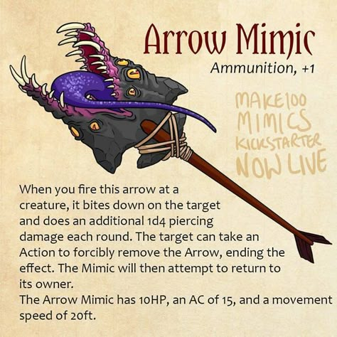 Dnd Mimic Items, Dnd Arrows, Mimic Dnd, Ranger Dnd, Dungeons And Dragons Rules, Dnd Things, Rogue Assassin, Dnd Stats, Mechanical Animals