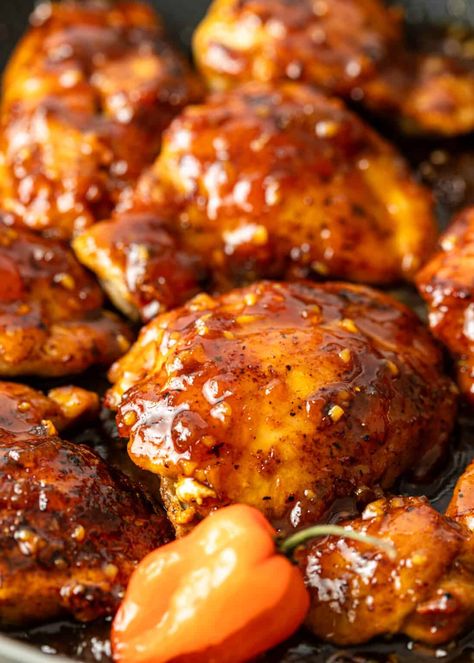 Habanero Apricot Chicken | Kevin Is Cooking Habanero Recipes, Pan Seared Chicken Thighs, Apricot Chicken Recipes, Gourmet Chicken, Recipes With Chicken And Peppers, Apricot Chicken, Seared Chicken, Pan Seared Chicken, Pan Seared Salmon