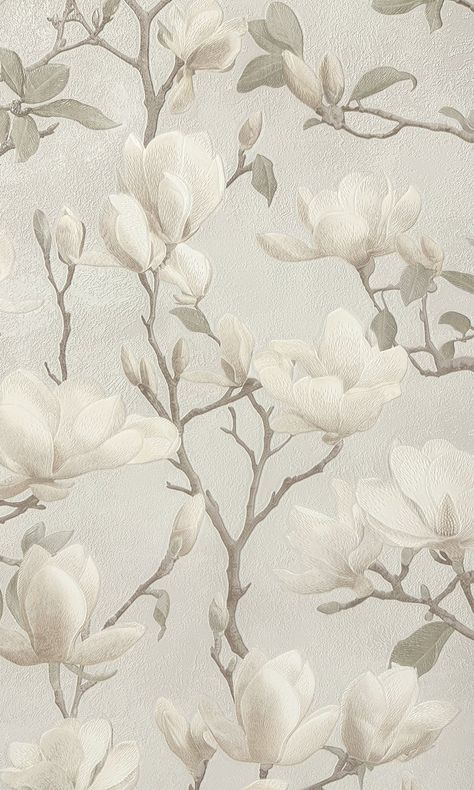 Introducing our Cream Meandering Magnolias Wallpaper, a stunning addition to our Premium Wallpaper Collection. This elegant design, set against a soft plaster effect background features a trail of magnolias that creep and meander across your walls. The shimmering stitch detail adds an ethereal elegance, creating a mesmerizing visual symphony that evokes a tranquil and peaceful ambiance in any space. Crafted from Italian heavy vinyl with a paper backing, this wallpaper is not only beautiful but a Cream Wallpaper Bedroom, Neutral Flower Wallpaper, Floral Wallpaper Bathroom, Wallpaper Seamless Texture, French Country Wallpaper, Wallpaper Laundry, Large Floral Wallpaper, Feminine Wallpaper, Magnolia Wallpaper