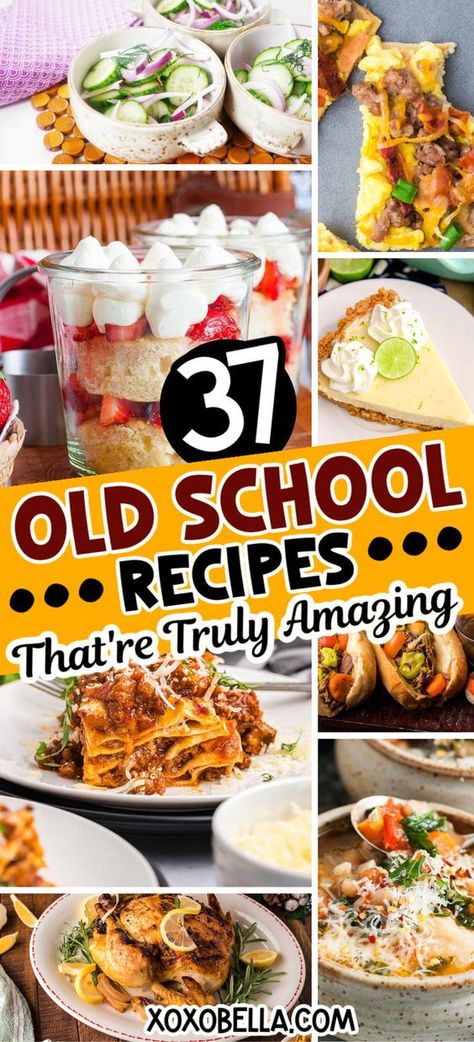 Old school recipes are those that have been around for a long time and are still really popular. This collection of 37 old school recipes promises something delicious for everyone. You will already know some of these dishes, although it might be a while since you had them, and others might be a brand new flavor experience. These old school recipes might remind you of your childhood or they might bring back other fond nostalgic memories. Each of these recipes is easy to make and tastes amazing. Old School Recipes, School Dinner Recipes, 1960s Food, School Lunch Recipes, Cafeteria Food, School Recipes, Nostalgic Memories, Heirloom Recipes, Favorite Recipes Dinner