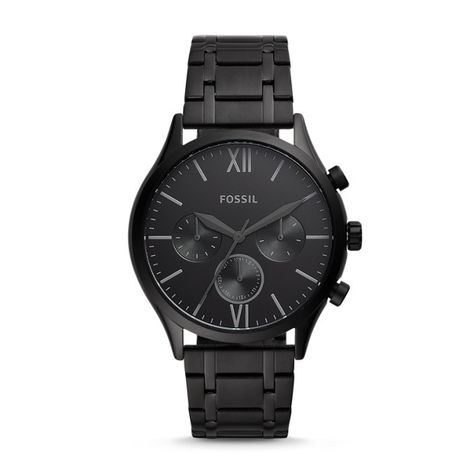 Fenmore Midsize Multifunction Black Stainless Steel Watch - Fossil Minimalist Watch, Fossil Watches, Black Bracelets, Black Stainless Steel, Steel Watch, Watch Sale, Stainless Steel Watch, Roman Numerals, Black Watch