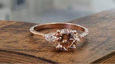 Champaign Engagement Ring 2 Ct Round Simulated Chocolate 14K Rose Gold Finish Chocolate Diamond Engagement Ring, Chocolate Diamond Ring Engagement, Brown Engagement Rings, Brown Diamond Engagement Ring, Chocolate Diamond Ring, Brown Tourmaline, Ring And Bracelet, Chocolate Diamond, Rose Gold Diamond Ring Engagement