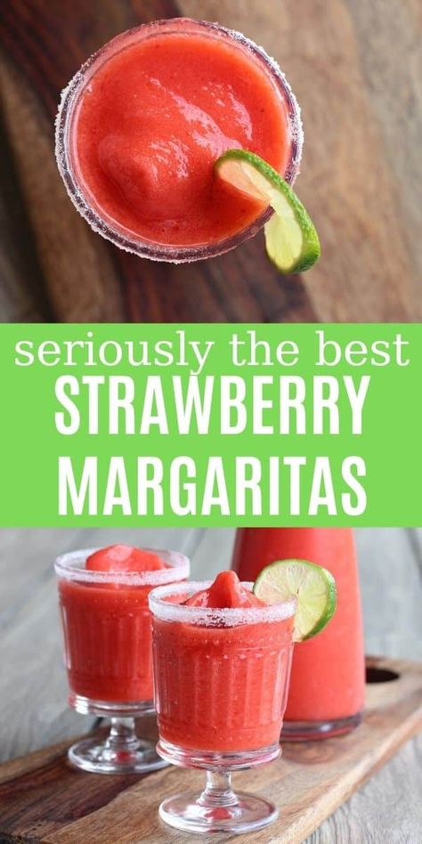 This frozen strawberry margarita recipe is beyond easy to make and so refreshing. Just a few ingredients and a blender is all you need! Everyone will be begging you for the recipe. Big Batch Strawberry Margarita Recipe, Strawberry Margaritas Frozen, How To Make Frozen Margaritas At Home, Fresh Strawberry Daiquiri Recipe, Easy Margarita Recipes Frozen, Frozen Margaritas Recipes, Making Margaritas At Home, How To Make A Margarita, Margarita Recipes Strawberry