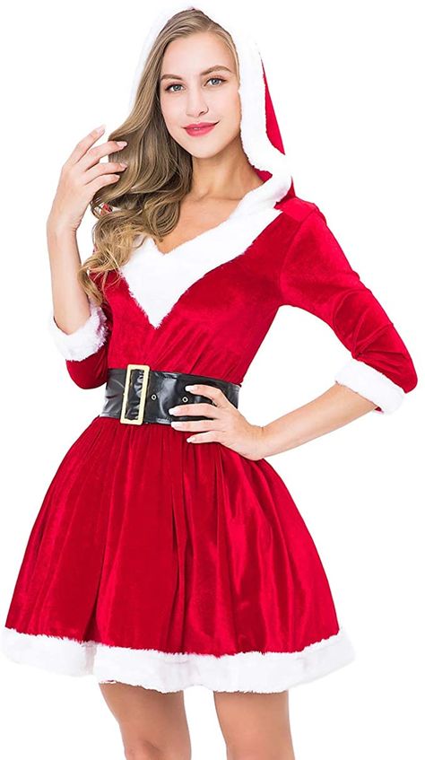 Womens Santa Costume, Mrs Claus Outfit, Mrs Clause, Santa Dress, Santa Costume, Christmas Clothes, Costume Parties, Red Velvet Dress, Christmas Party Outfits