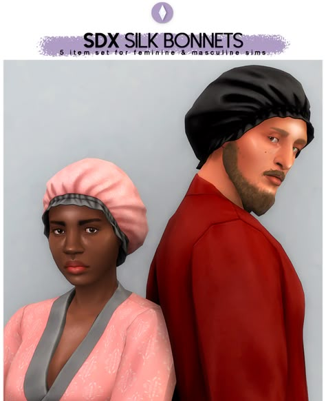 SDX Silk Bonnets | nucrests on Patreon Play Sims 4, Silk Bonnet, Masculine And Feminine, Tumblr Sims 4, Sims 4 Cc Folder, Free Sims, Sims 4 Teen, Sims 4 Mm, Sims 4 Characters