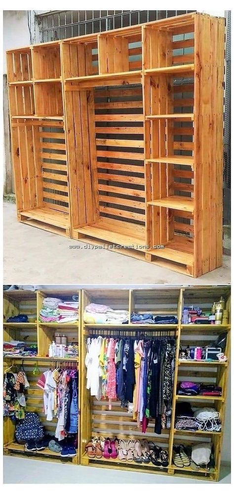 Marvelous Creations, Diy Pallet Decoration, Pallet Wardrobe, Pallet Closet, Diy Dressing, Pallets Diy, Wooden Pallet Furniture, Diy Wardrobe, Closet Remodel