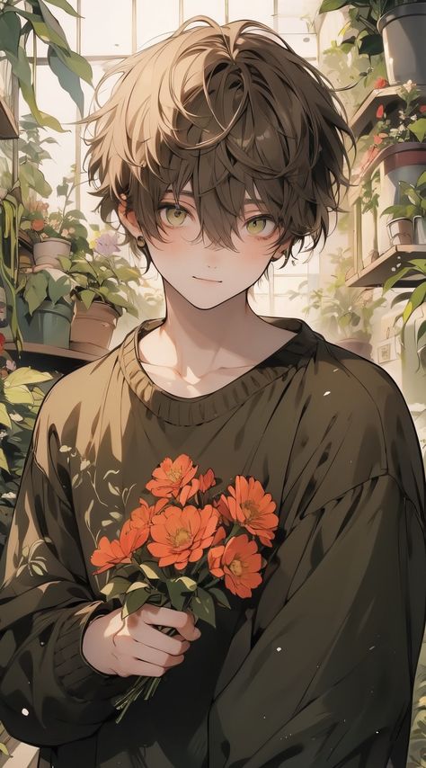 Anime Guy With Brown Hair, Brown Haired Anime Guy, Brown Hair Green Eyes Anime Boy, Brown Hair Green Eyes Boy, Brown Hair Brown Eyes Guy, Boys With Green Eyes, Black Hair Green Eyes, Brown Hair Green Eyes, Brown Hair Boy