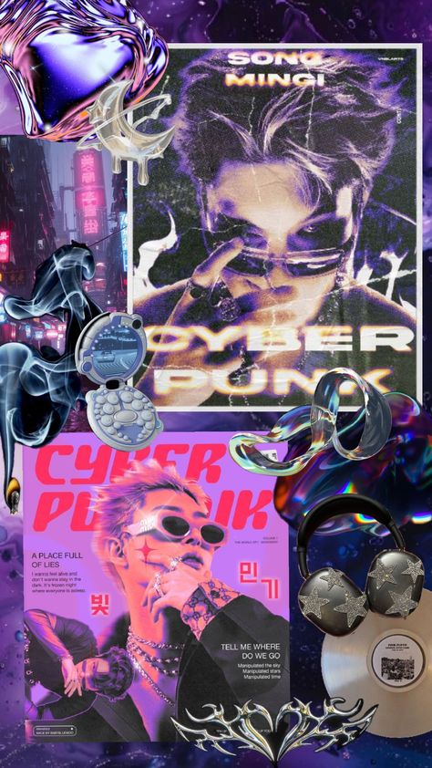 Cyberpunk 💜🪩🌟✨ #ateez #mingi #purple #cyber #cyberpunk #chrome #music Ateez Cyberpunk Wallpaper, Ateez Background Aesthetic, Ateez Cyberpunk, Mingi Princess, Ateez Aesthetic, Ateez Wallpaper, Punk Poster, Ateez Mingi, Inspiration Painting