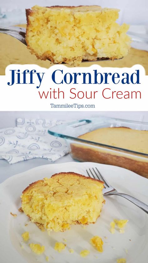 Sour Cream Cornbread Recipe, Corn Bread Jiffy Recipes With Cream Corn, Cream Corn Bread, Sour Cream Corn, Cream Cornbread, Sour Cream Cornbread, Easy Homemade Cornbread, Corn Cream, Best Cornbread Recipe