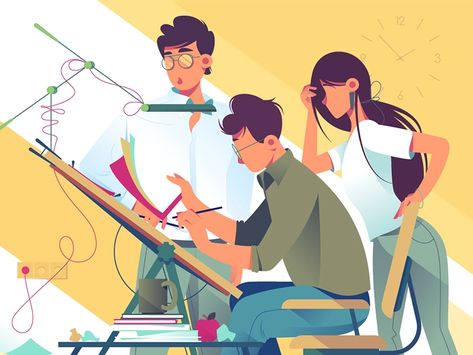 Team at work on design project by Kit8 | Dribbble | Dribbble Illustration Face, Naive Illustration, Visual Metaphor, Flat Design Illustration, Illustrations Art, Creative Corner, Modern Flat, Illustration Style, Flat Vector