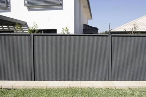 Corrugated Fence, Colorbond Fence, Black Garden Fence, Fence Types, Emerald House, Iron Fence Panels, Good Neighbor Fence, Corrugated Metal Fence, Corrugated Metal Wall