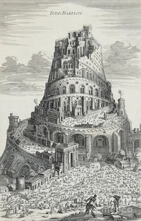 The legendary Tower of Babel is said to have been the largest construction endeavor of antiquity. Its goal being to build a tower that reached the heavens, myths tell how the gods disliked this new level of human ambition, so they confused their languages to prevent the tower’s completion. (Babylon, Babylonian Empire) Babylon Empire, Babylon Art, Tower Of Babylon, Ancient Babylon, Tower Of Babel, A3 Poster, Mesopotamia, Canvas Pictures, Architecture Drawing