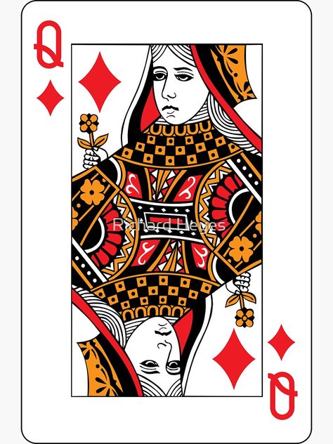 "Queen of Diamonds" Sticker for Sale by Richard Heyes | Redbubble Queen Playing Card, Playing Card Crafts, Queen Of Diamonds, Queen Card, Gotham Series, Coding Bootcamp, Colour Art, Kitty Party, Card Crafts