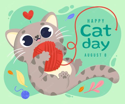 Pet Illustration, International Cat Day, Art Nouveau Illustration, Silhouette People, Day Illustration, Cat Vector, Cat Flowers, Cute Paintings, Cats Illustration