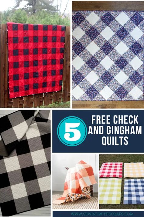 5 Free Check and Gingham Quilts - Sewing With Scraps Gingham Quilts, Sewing With Scraps, Buffalo Check Quilt, Pillow Cases Tutorials, Gingham Quilt, Quilting Math, Easy Quilt Patterns, Quilt Block Tutorial, Gingham Fabric