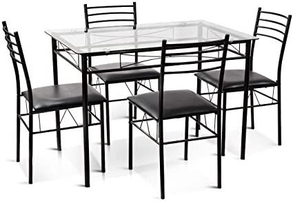 Glass Dining Set, Glass Dining Room Table, Kitchen Table Chairs, Family Dining Rooms, Furniture Black, Chaise Metal, Modern Dining Room Tables, Dining Room Table Set, Dining Sets Modern