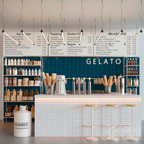 Gelato Shop, Cabinet Display, Cafe Shop Design, Coffee Shops Interior, Coffee Shop Design, Icecream Bar, Cafe Interior Design, Restaurant Interior Design, Ice Cream Shop