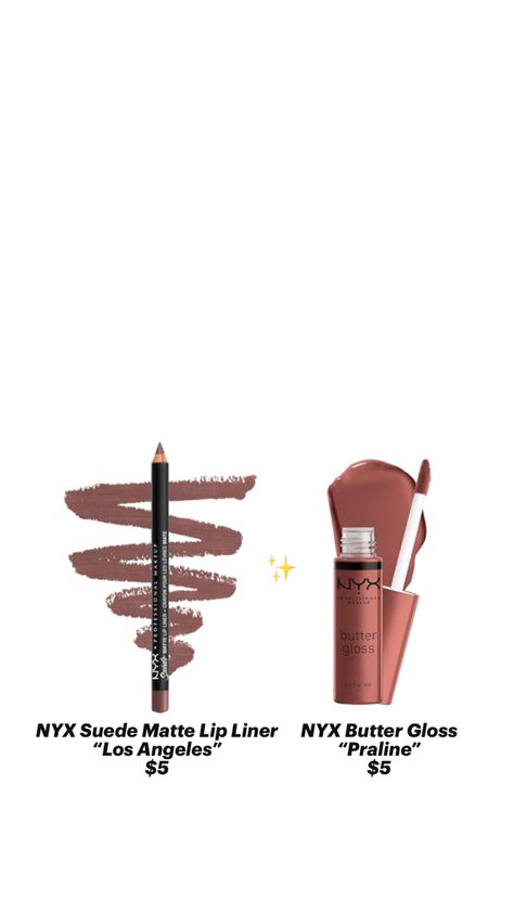 Nyx Butter Gloss Praline, Nyx Lip Combo, Lipstick Color Palette, Nude Lip Combo, Nyx Lip Liner, Makeup Brush Uses, Drugstore Lips, Preppy Makeup, Essential Makeup Brushes