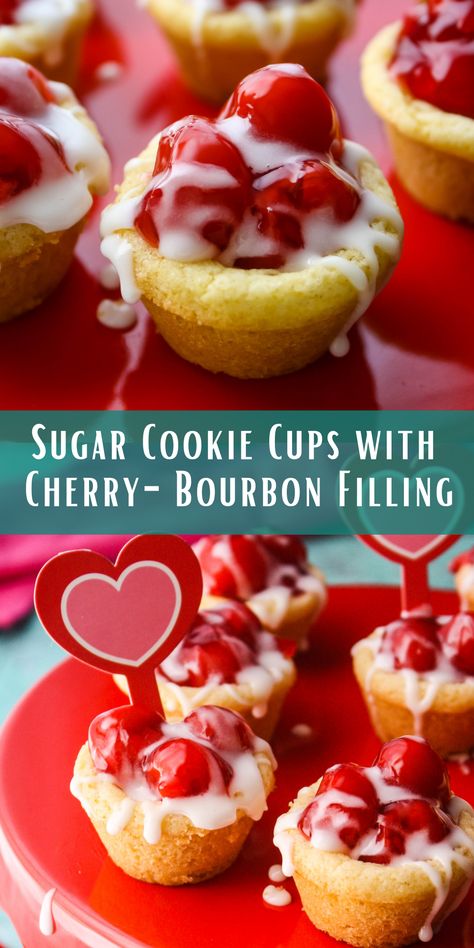 Cherry Cookie Cups, Cherry Bourbon, Pie Cups, Mouthwatering Desserts, Sugar Cookie Cups, Easy Treats To Make, Cookie Cups Recipe, Friends Recipes, Canning Cherry Pie Filling