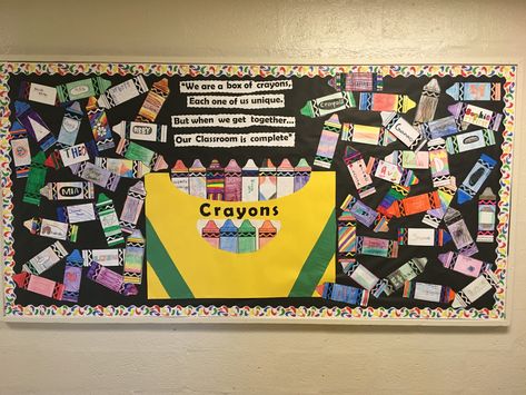 How To Make A Crayon Box Bulletin Board, Crayon Bulletin Board Ideas, Crayons Bulletin Board, We Are A Box Of Crayons Bulletin Board, Crayon Box Bulletin Board, Crayon Bulletin Board Preschool, Crayon Box That Talked Bulletin Board, Crayon Bulletin Boards, Crayon Box