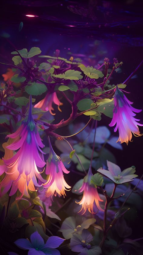 Glowing Flowers Aesthetic, Neon Garden, Plants Wallpaper, Glowing Flowers, Neon Flowers, Lovely Flowers Wallpaper, Ceiling Ideas, Flowers Gif, Flowers Aesthetic