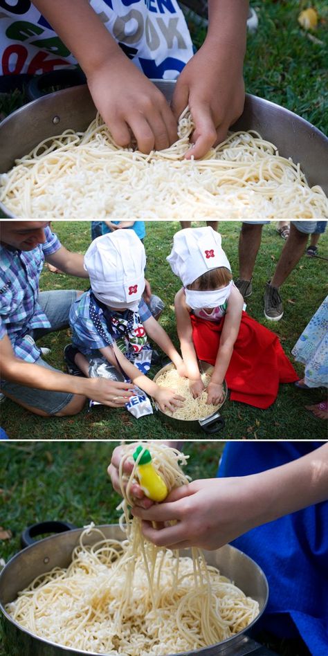 Noodle Fishing Game Noodle Party Ideas, Baking Party Games, Chef Birthday Party Ideas For Kids, Cooking Birthday Party Ideas For Kids, Spaghetti Birthday Party, Pasta Birthday Party, Noodle Games, Chef Birthday Party, Cooking Birthday Party