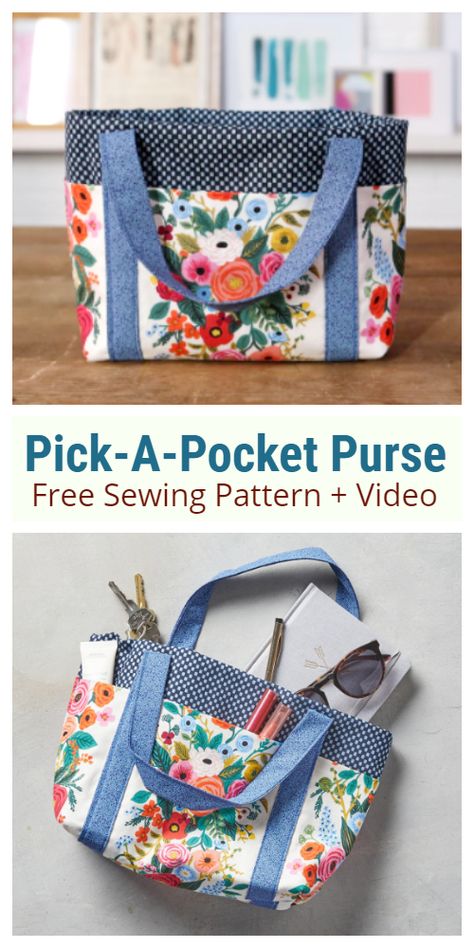 DIY Pick-A-Pocket Purse Free Sewing Pattern + Video | Fabric Art DIY Quilted Purse Patterns Free, Fabric Purses And Bags Diy Free Pattern, Handmade Purses How To Make, Free Purse Sewing Patterns, Free Purse Patterns To Sew, Handbag Patterns Free, Diy Purse Patterns Free, Tote Patterns Free, Diy Purse Patterns