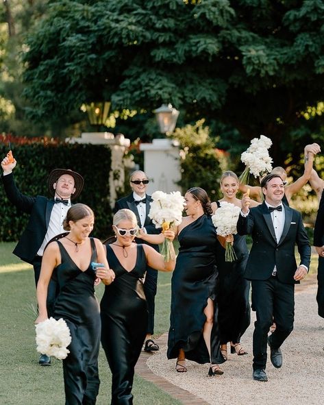 ⁠Thinking black bridesmaids dresses? ➡ Swipe to take a closer look at Madeline's gorgeous bridesmaids⁠ ⁠ ⁠ Repost and inspo @redleafwollombi⁠ Wedding Photographer @for_modernromantics⁠ Wedding Coordinator @hireabridesmaid_⁠ Videographer @life.by.luke⁠ Wedding Flowers @jademcintoshflowers⁠ Wedding Celebrant @thehuntervalleycelebrant⁠ Madeline's Wedding gown @corston_couture⁠ Bridesmaid dresses @becandbridge⁠ Hair @chicartistry⁠ Makeup @kaylah.makeup Couture Bridesmaid Dresses, Black Bridesmaid Dresses, Wedding Coordinator, Wedding Gowns, Our Wedding, Wedding Flowers, Bridesmaid Dresses, Take That, Wedding Photographers