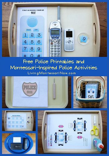 Free Police Printables and Montessori-Inspired Police Activities (long list of police printables plus ideas for using free printables to create Montessori-inspired activities) Prek Community Helpers, Farm Printables, Community Helpers Unit, Police Activities, Community Helpers Theme, Community Helpers Preschool, Dramatic Play Preschool, Dramatic Play Area, Farm Activities