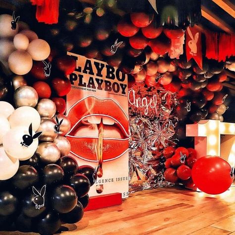 Playboy party ideas Hugh Hefner Party Theme, 23 Party Theme, Play Boy Party Decoration, Playboy Bunny Birthday Party Ideas Decorations, Arrogant Tae Play Boy Bunny Party, 21st Party Ideas Themes, 19 Birthday Themes, Playboy Bachelorette Party, Playboy Bunny Party Theme Decor