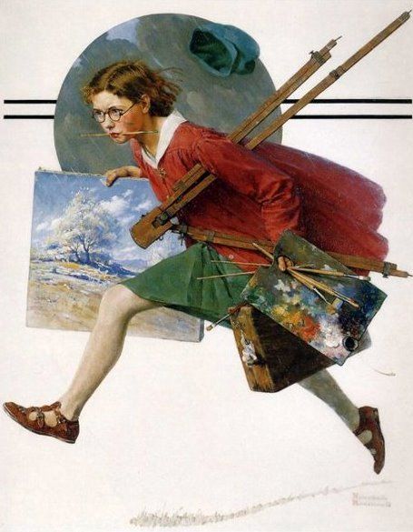 Norman Rockwell Art, Rockwell Paintings, Norman Rockwell Paintings, Japan Illustration, Sunset Art, Art Et Illustration, Norman Rockwell, Girl Running, Art And Illustration