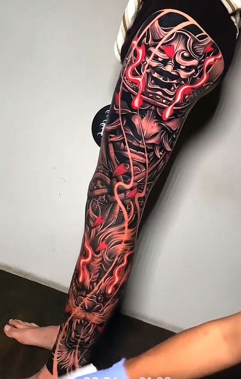 Japanese Leg Sleeve Women, Japan Leg Tattoo, Oni Back Tattoo, Japanese Leg Sleeve Tattoo Men, Samurai Leg Tattoo, Japanese Tattoo Art Leg, Japanese Leg Sleeve, Marvel Tattoo Sleeve, Flash Tattoo Sleeve