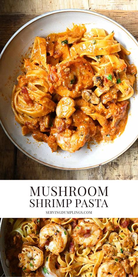 Mushroom Shrimp Pasta, Shrimp Mushroom Pasta, Shrimp Mushroom, Spicy Shrimp Pasta, Shrimp Stuffed Mushrooms, Creamy Shrimp Pasta, Mushroom Recipes Pasta, Pasta Varieties, Red Pesto