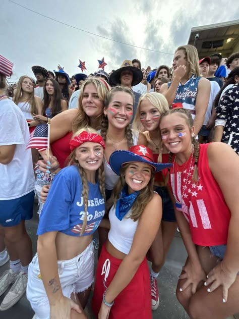 Cute Usa Theme Outfits For School, Football Game Outfit Highschool Usa, Usa Pep Rally Outfits, America Football Game Outfit, America Football Game Theme, Usa Football Game Outfit, America Themed Football Game Outfit, America Day Spirit Week Outfits, Red White And Blue Football Game Outfit