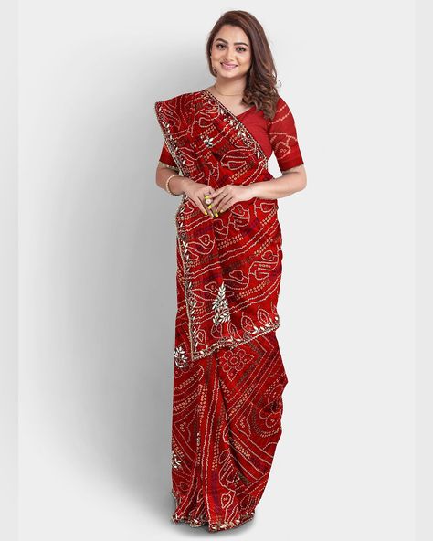 Red saree Hand-Work saree Chunri print Bandhani print saree Piping border saree Georgette fabric saree Unstitched blouse saree Red georgette saree Hand-Work georgette saree Chunri print georgette saree Bandhani print Piping border Chunri Print, Red Georgette Saree, Saree Bandhani, Saree Red, Bandhani Print, Saree Georgette, Border Saree, Print Saree, Blouse Saree