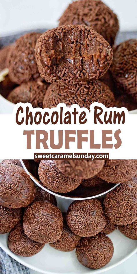 Chocolate Rum Truffles are super easy to make! Using only 4 ingredients one being real rum these make the perfect sweet treat for the festive season. #easyrecipe @sweetcaramelsunday Chocolate Rum Balls, Rum Truffles, Homemade Fudge Recipes, Rum Balls, Chocolate Biscuits, Chocolate Sprinkles, Cocktail Desserts, Christmas Treat, Melted Chocolate