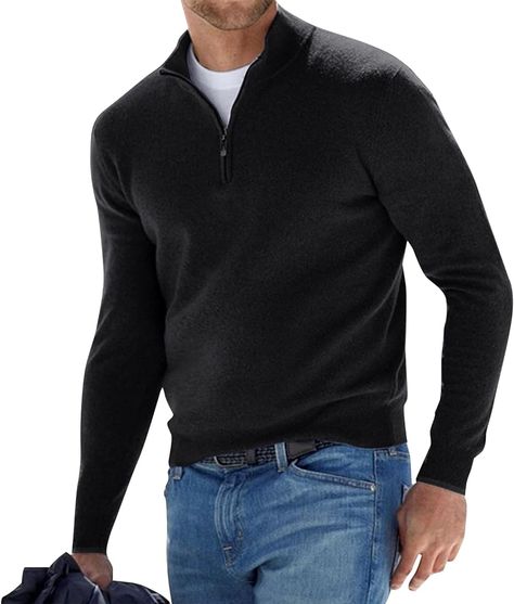 AUMELR Mens Sweatshirts Half Zip Jumper Micro Fleece Tops Sweater Polo Neck Jumpers Black Sweatshirt 2XL : Amazon.co.uk: Fashion Mens Casual Outfit, Mens Quarter Zip Sweater, Casual Fashion Men, Mens Tops Casual, Crew Neck Sweater Men, Mens Quarter Zip, Crewneck Sweaters, New York Fall, Retro Mode