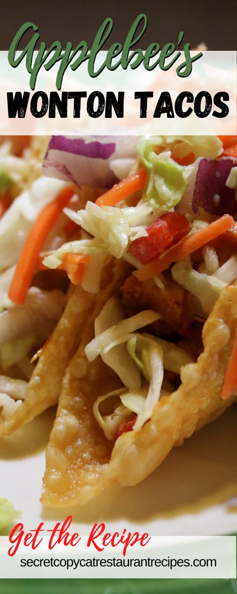 Apple Bees Wonton Chicken Tacos, Copycat Restaurant Food, Applebees Taco Wontons, Applebees Copycat Recipes Appetizers Chicken Wonton Tacos, Applebees Wonton Tacos Recipe Copycat, Copycat Wonton Tacos Applebees, Applebee's Wonton Tacos, Applebee's Wonton Chicken Tacos Recipe, Best Restaurant Recipes