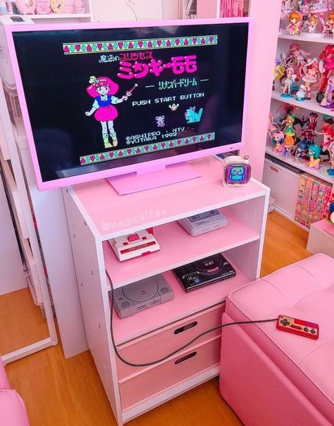 Kawaii Tv Setup, Console Setup, Tv Setup, Aesthetic Items, Gaming Lounge, Game Setup, Setup Ideas, Desk Ideas, Games Room