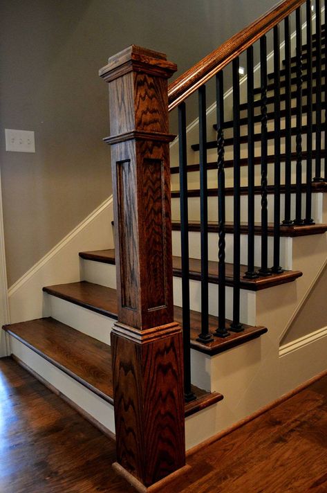 5 Stunning Stairway Trends for Your Home » The Money Pit Basement Staircase Ideas, Stair Design Ideas, Wooden Staircase Railing, Stair Railing Makeover, Basement Staircase, Front Foyer, Interior Stair Railing, Staircase Railing Design, Stair Design