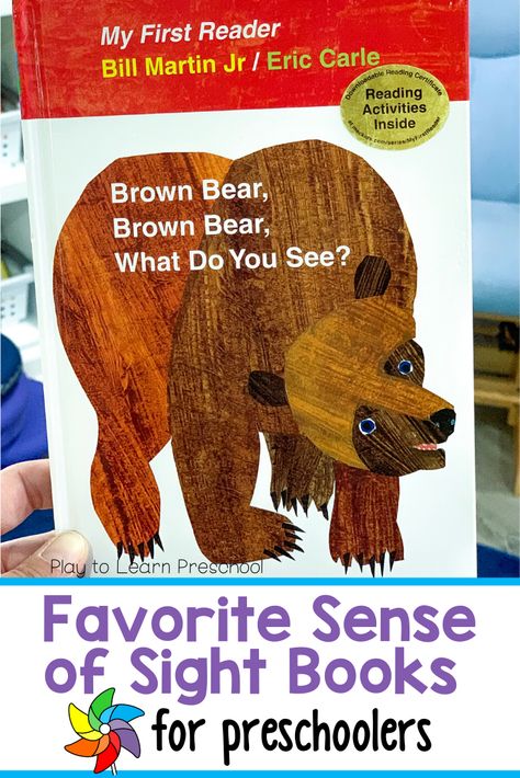 These books are wonderful to include in a preschool thematic unit on the five senses. These are favorite picture books for pre-k and lower elementary. They give preschoolers the opportunity to practice their sense of sight. They make great books for learning at home, too. #preschoolbooks #literacy #fivesenses Brown Bear Book, Colourful Collage, Five Senses Preschool, Senses Preschool, Brown Bear Brown Bear, Senses Activities, Sense Of Sight, Bear Brown, Childhood Books