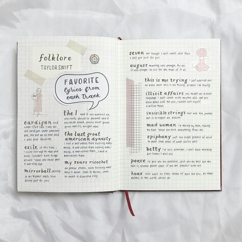 Favorite Lyrics Journal, Lyrics Journal, Folklore Album, Favorite Lyrics, Journal Inspo, Journal Inspiration, Journal Pages, Journal Ideas, Travel Journal