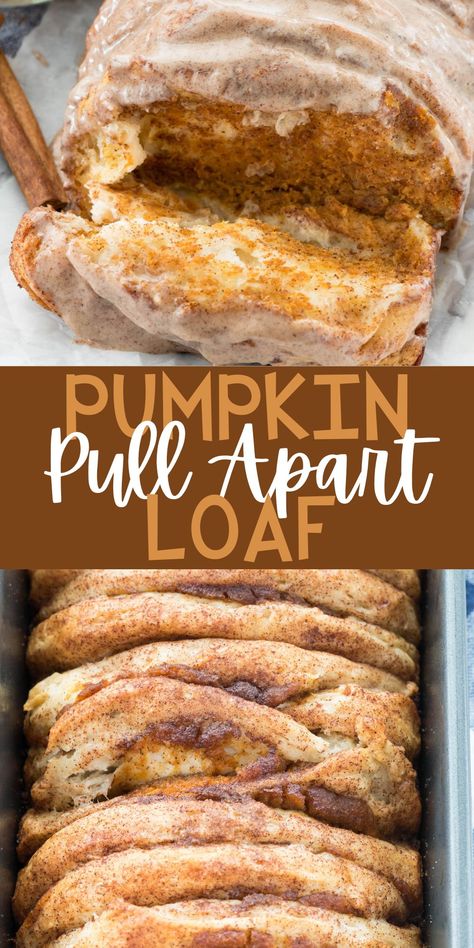 Pumpkin Pull Apart Loaf is the perfect pumpkin spice quick bread made with biscuit dough and pumpkin pie filling! Pumpkin Pull Apart Bread, Pull Apart Loaf, Pumpkin Recipes Dinner, Dessert Pumpkin, Bread Pumpkin, Pumpkin Recipes Healthy, Savory Pumpkin Recipes, Pumpkin Loaf, Easy Breakfast Recipe