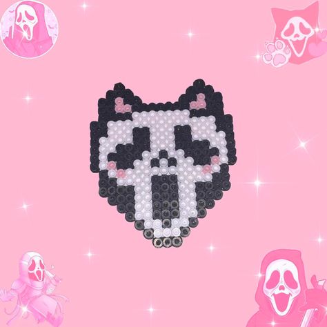 Perler Bead Goth, Ghostface Perler Beads, Scream Perler, Goth Perler Beads, Perler Bead Hello Kitty, Ghostface Hello Kitty, Kitty Perler Beads, Halloween Perler Beads, Hello Kitty Perler Beads