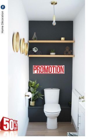 Small bathrooms may seem like a difficult design task to take on; however, these spaces may introduce a clever design challenge to add to your plate. Wall Behind Toilet, Behind Toilet, Bathroom Decor Toilet, Powder Room Design, Small Bathroom Makeover, Basement Design Ideas, Bathroom Decor Ideas Colors, Hallway Ideas Entrance Interior Design, Downstairs Bathroom